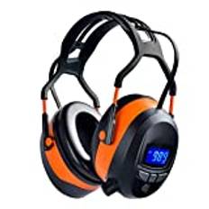 GARDTECH Öronmuff, 29 dB brusreducerande hörlurar med Bluetooth, MP3, FM-radio, NRR 29 dB säkerhet öronmuffar för trädgårdsarbete, unisex, svart och orange