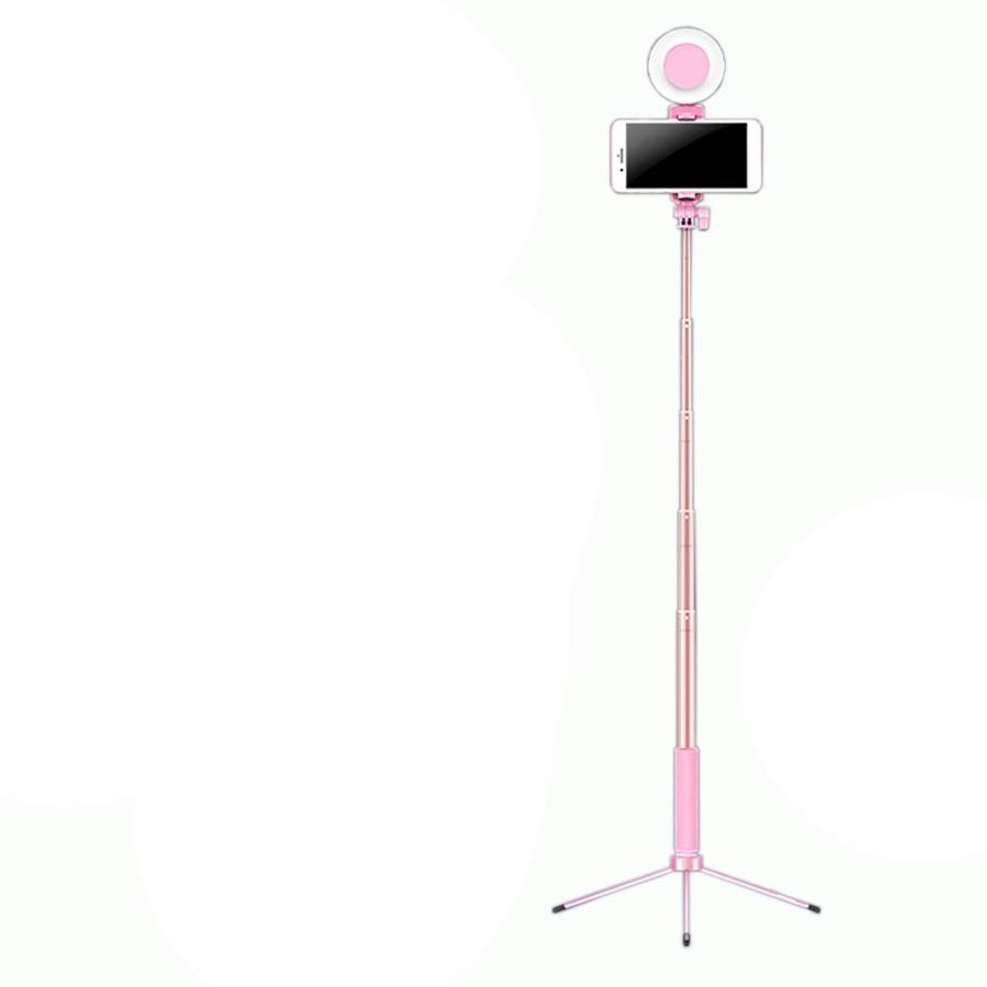1.7m utdragbart live stativ selfie stick ledt ringljusstativ 4 in 1 med monopod telefonfäste för iphone x 8 android smartphone - 1.7 rosa kontroll