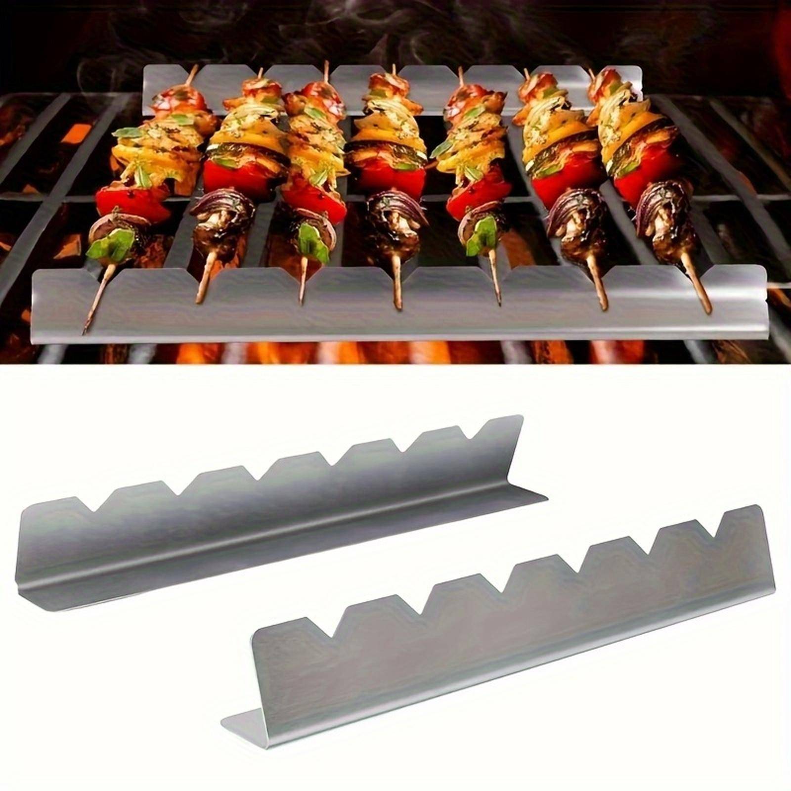 Grillspetshållare Rostfritt Stål Grillställ Hållare för 2 Spett Beröringsfri Upphöjd Design Värmebeständig Hållbar silver