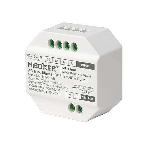 LIGHTEU®, Milight Miboxer Smart AC Triac Dimmer (WiFi+2,4G + Push), stöder Tuya Smart Alexa och Google Home-röststyrning, 2,4 GHz fjärrkontroll push-dimning, TRI-C1WR