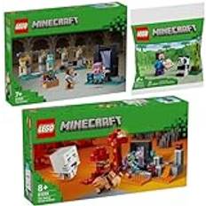 Lego Minecraft-set: 21255 Bakhåll på netherportalen, 21252 Vapenkammaren & 30672 Steve med babypanda