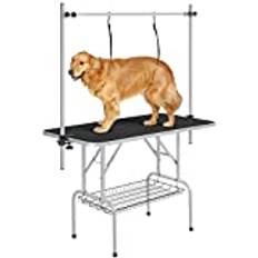 Yaheetech Höjdjusterbart trimbord för hundar stort, skurbord med 2 galgar, badtillbehör för hundar, hundvårdsbord vikbart 118 x 60 x 177 cm (L x B x H) reptåligt, max. lastkapacitet 120 kg