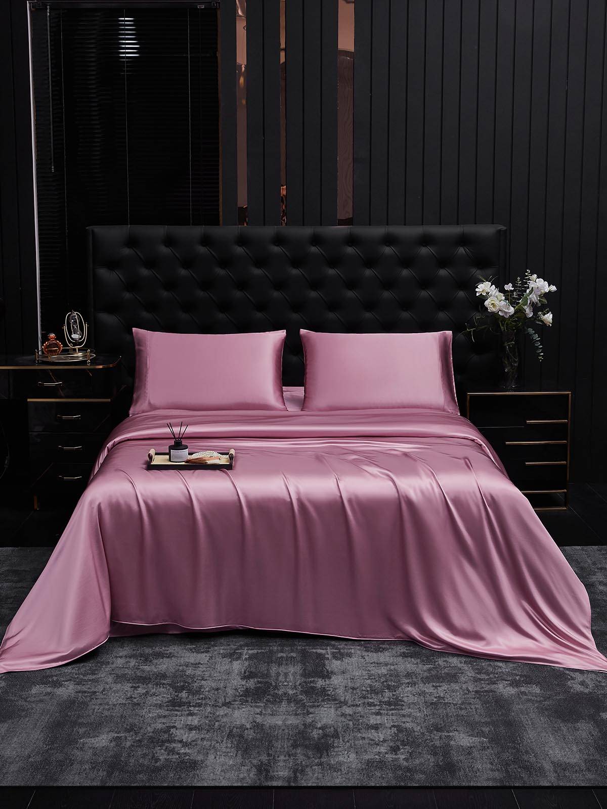 25Momme 4st Siden Sängkläder Set (Påslakan + Dra-På-Lakan + 2x Örngott) - Blek Mauve / 1.6m Säng