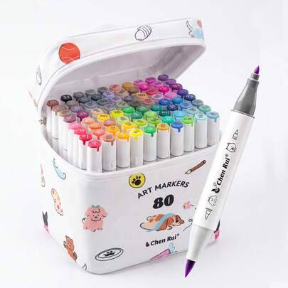 48/60/80 färger Marker-penslar & fina färger, certifierat konstmarker-set med dubbla spetsar för färgläggning, teckning och illustration, för skolstar - Multifärgad