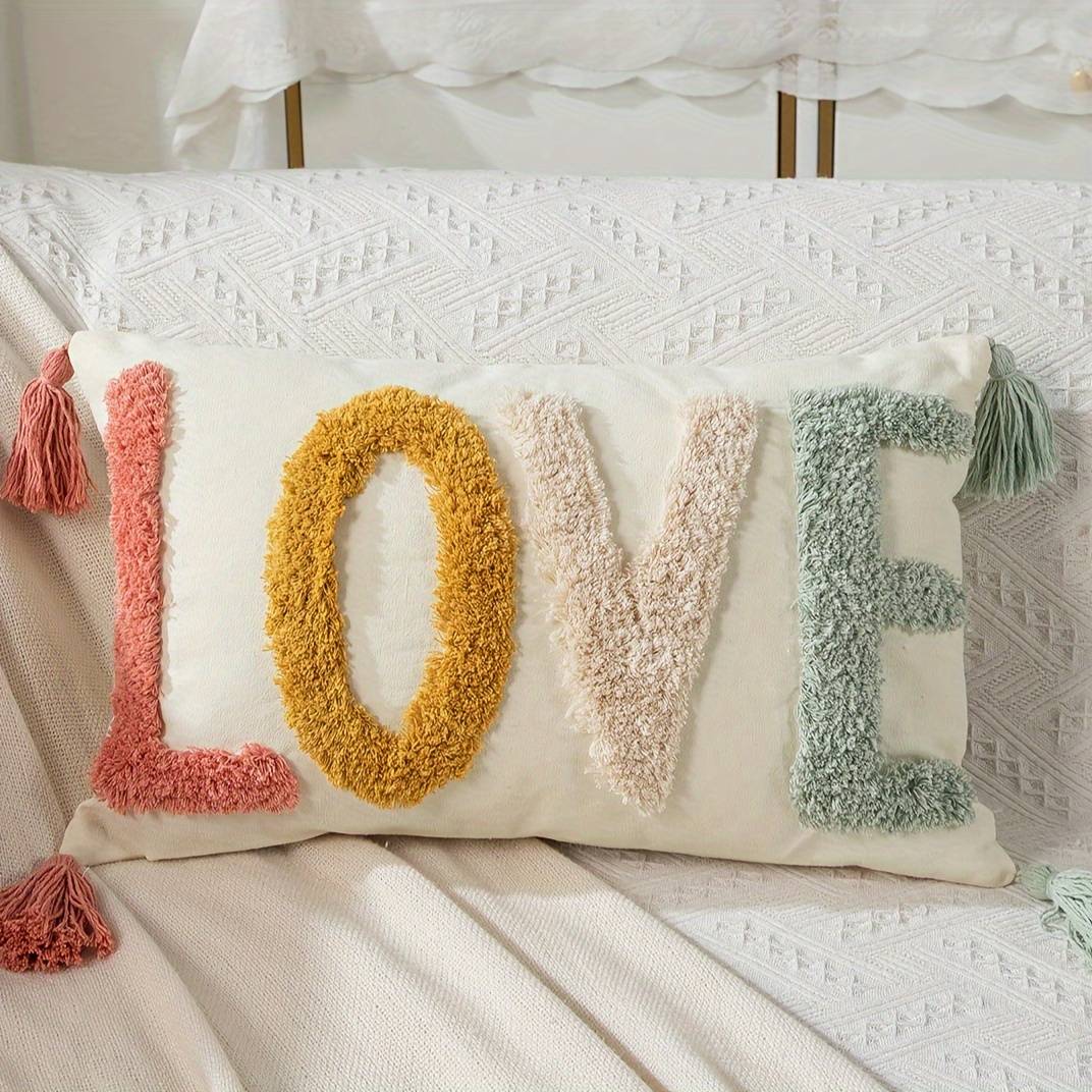 1ps Canvas Tufted Love New Pillowcase Home Sofa Cushion Cover