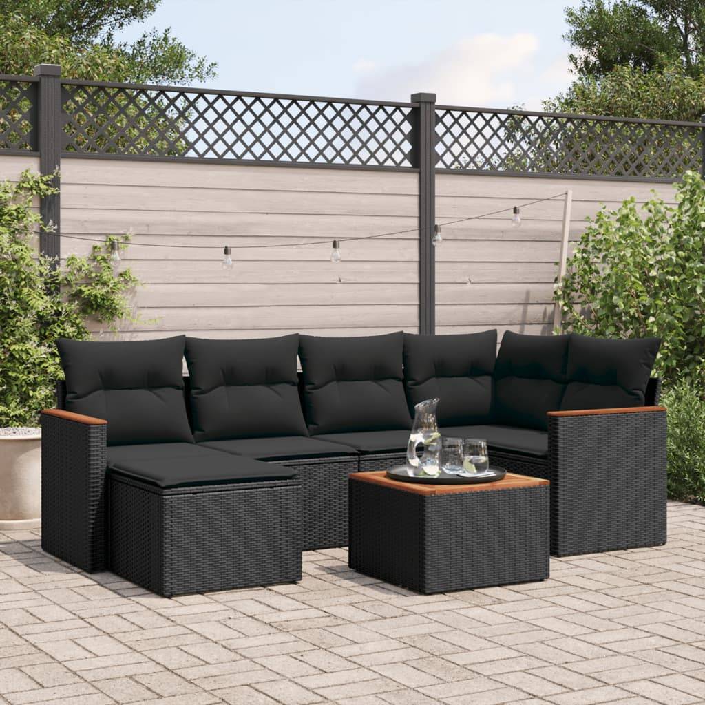 Sofasæt Til Haven 7 Dele Med Hynder Polyrattan - Sort / Med bord