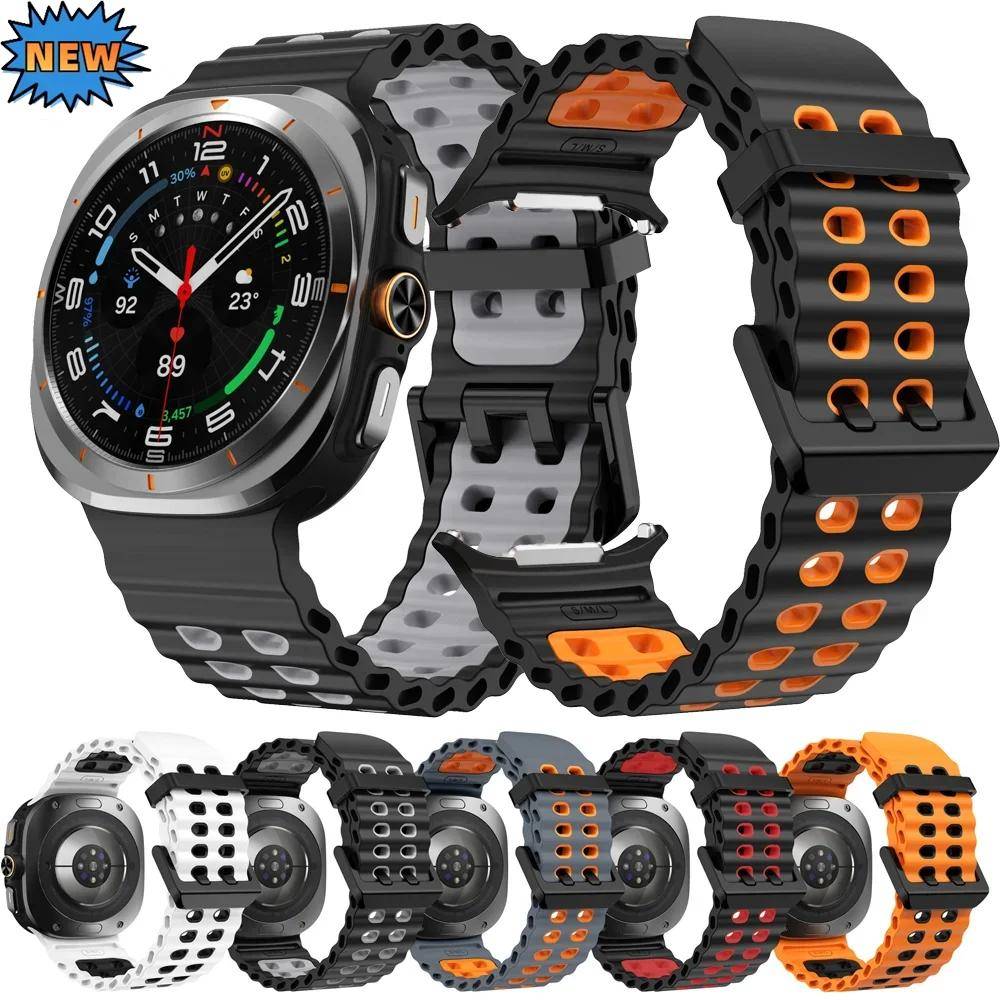Havssilikonarmband för Samsung Galaxy Watch 8 Ultra 47mm Färgmatchande Armband Handledsband Galaxy Watch 7 Ultra 47mm Correa black