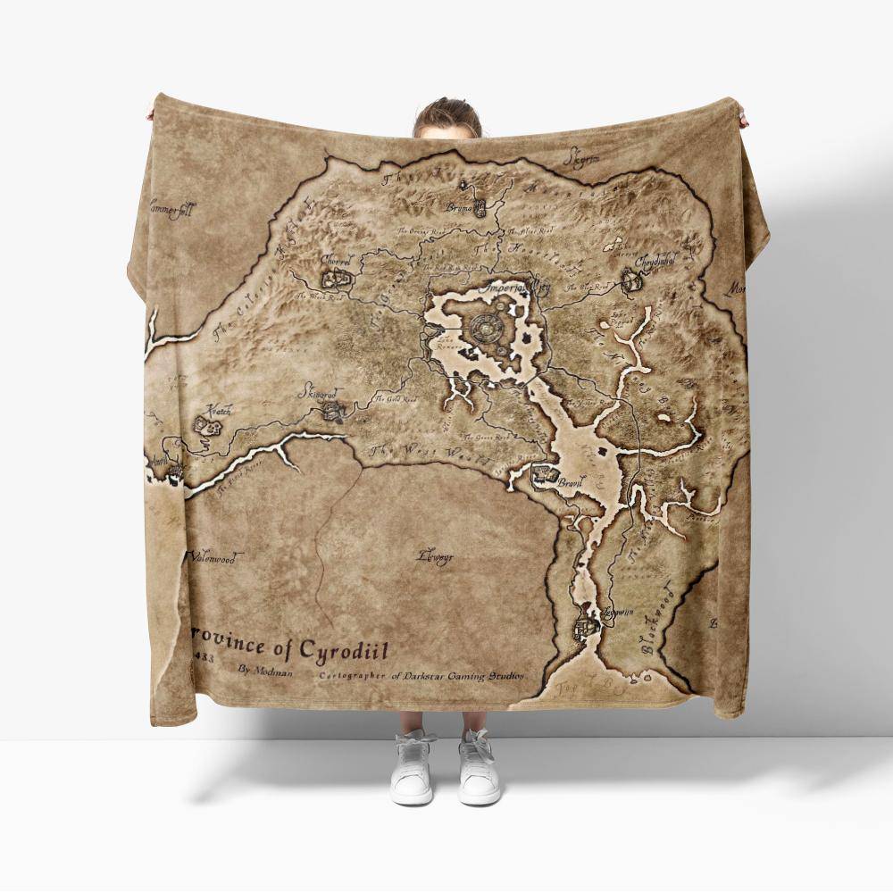 Stor Retro Cyrodiil Karta Pläd Elder Scrolls Oblivion Remastered Spelkarta Plädar Mjuk Varm Flanell Sängkläder för Soffa