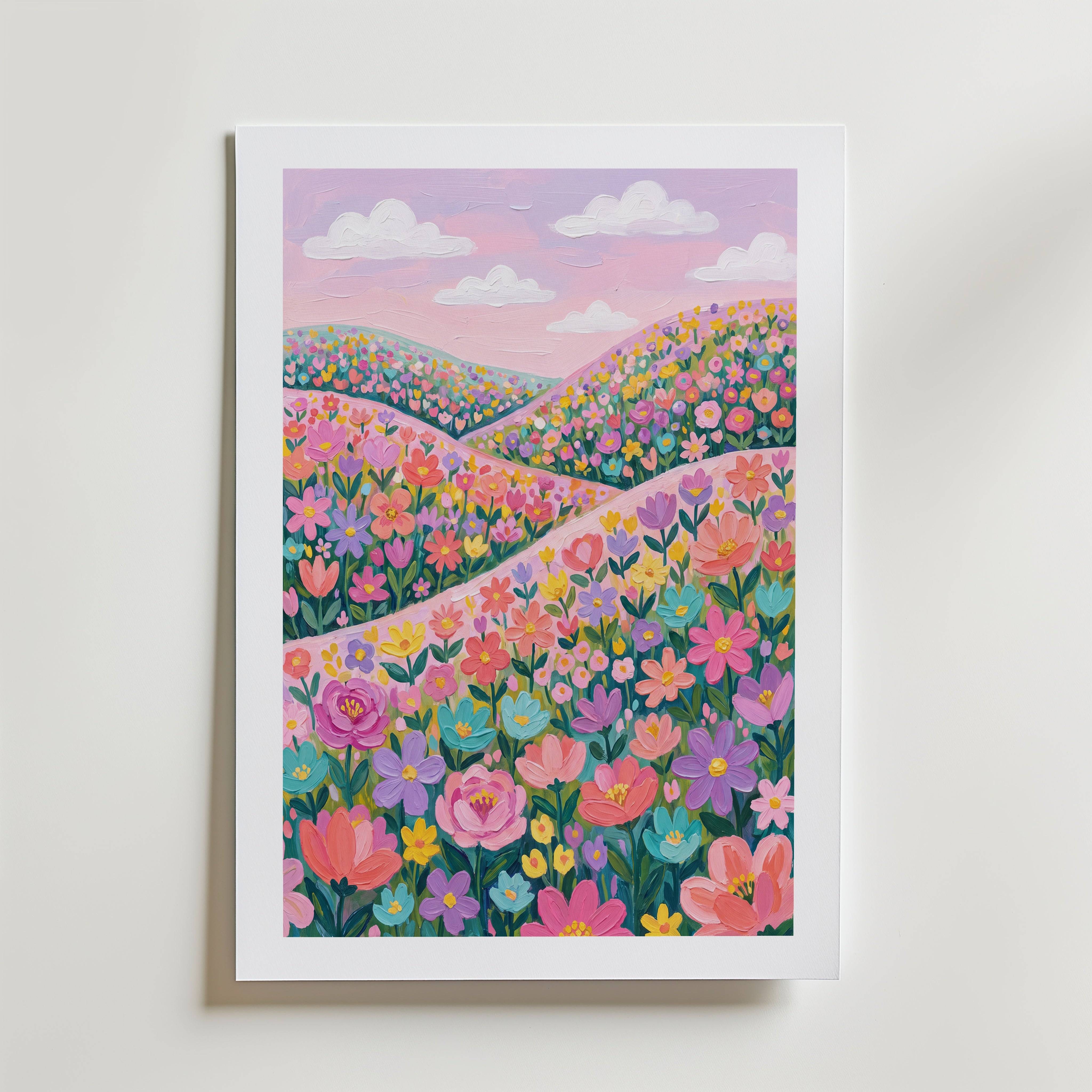 Blooming Hills Poster - Fine Art Poster 40x50 cm Med passepartout