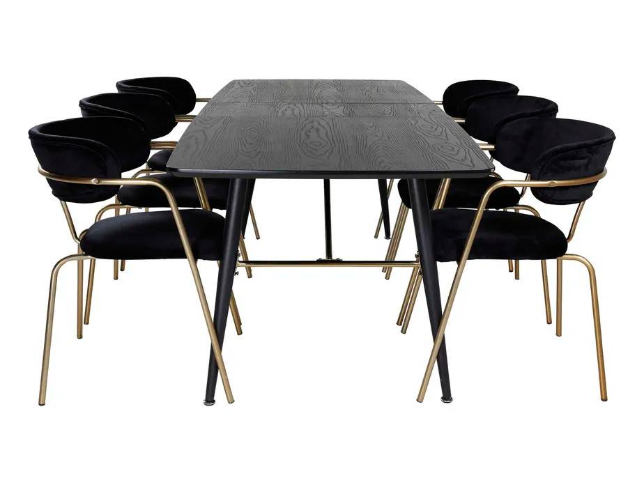 Venture Design Black Veneer & Arrow spisegruppe Sort/sort 6 st stole & borde 180 x 85 cm