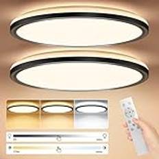 Led taklampa 24W 2642LM med fjärrkontroll och bakgrundsbelysning, dimbar LED taklampa 3000-6500K, taklampa inomhus för sovrum kök hall balkong vardagsrum, svart 2 st