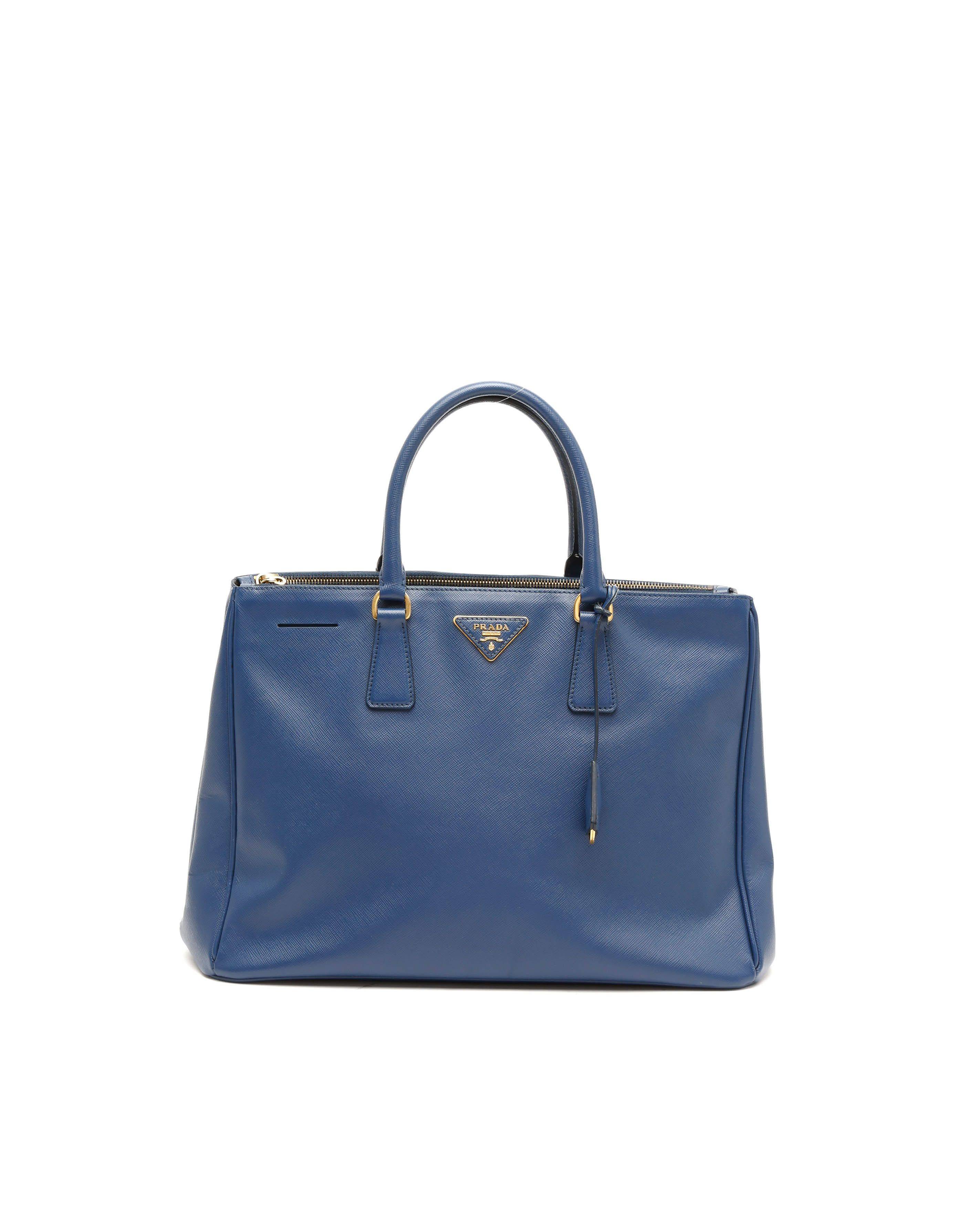 Prada Large Saffiano Lux Galleria Double Zip Tote Bag - Blue - One Size