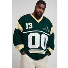 Plus Oversize Stickad Hockeytröja I Varsitystil, Green