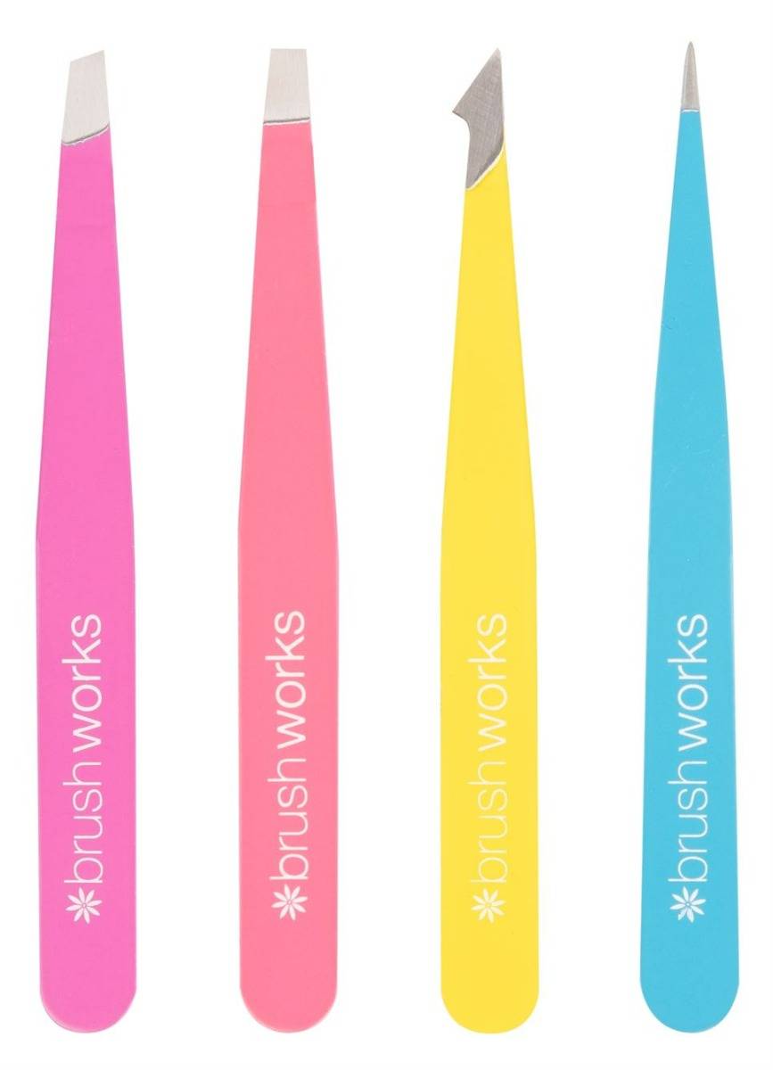 Brushworks HD 4 Piece Combination Tweezer Set - Neon 4 st