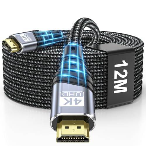 TEFLOTY 12m HDMI 2.0 Cable, 4K@ 60Hz, High Speed, 18Gbps, Support 7eARC HDCP 2.23, DTS:X, Dolby Atmos, Compatible with HDTV, PS5/4/3, Xbox Series X/S, Monitor