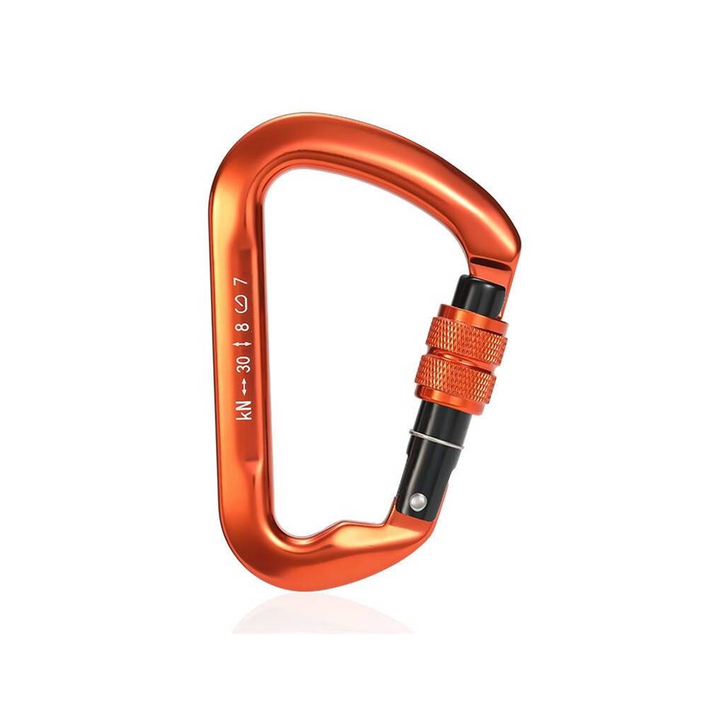 D-Shaped Auto-Lock Carabiner 30kN Heavy Duty Rock Climbing Carabiner RockLock Screwgate or Twistlock Carabiner Orange