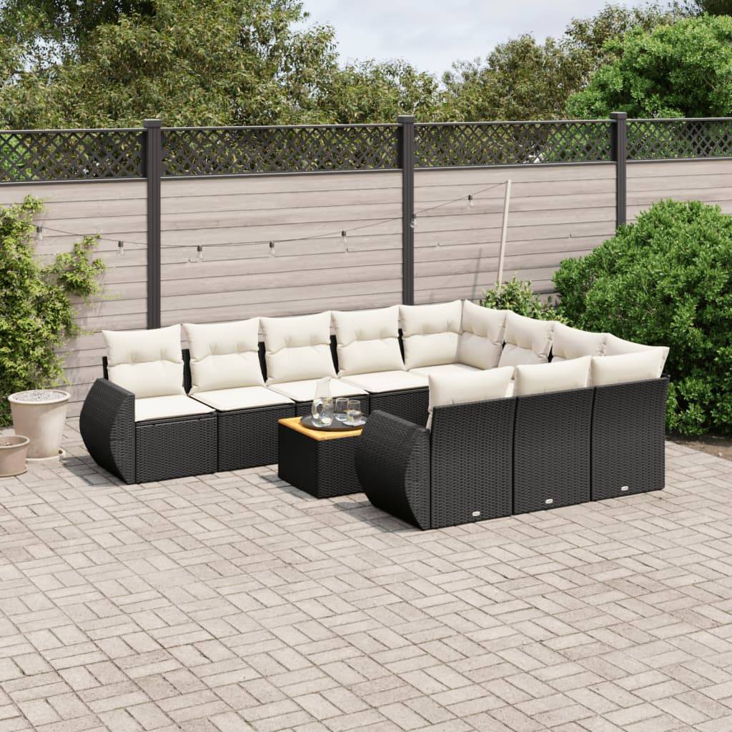 Sofasæt Til Haven 11 Dele Med Hynder Polyrattan - Sort og cremefarvet / bord 6x midterdel 2x hjørnedel