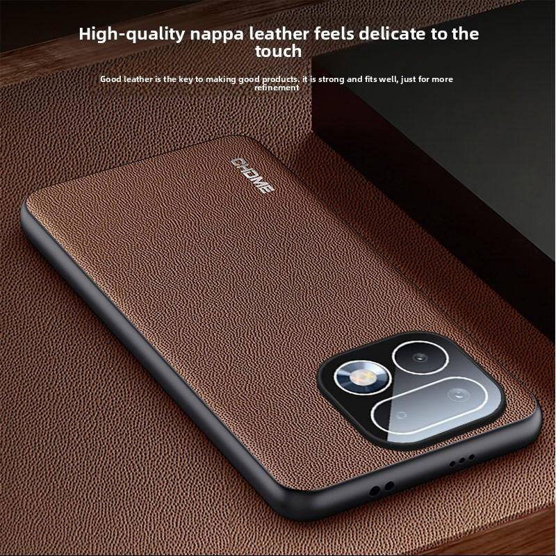 Lyxigt Affärsnappa Läder Hudvänligt Fodral för Realme 16 Pro Plus 16 Pro Neo8 Kameralinsfilm Skydd Stötsäkert Fodral brun