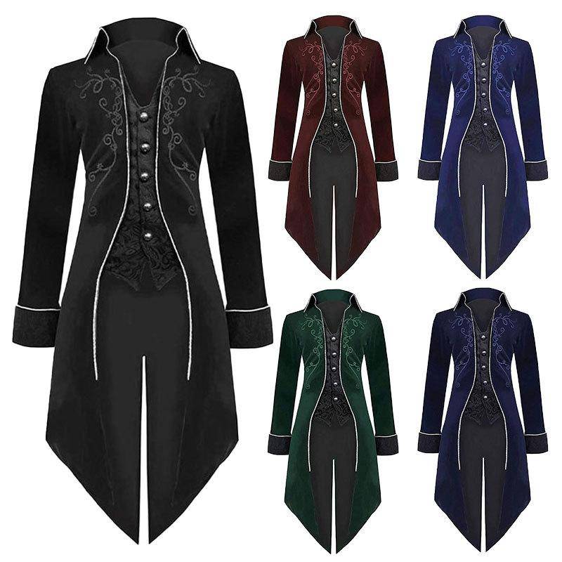 Halloween Cosplay Kostym Smoking Medeltida Renässans Retro Kostym Män Lång Svalstjärtrock Kläder cm blue