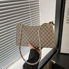 Retro Geometric Pattern Simple Square Women's Shoulder Bag, Suitable For Shopping, Wallets, Shopping, Young Women, College Students, Newcomers, And Wh - Grey