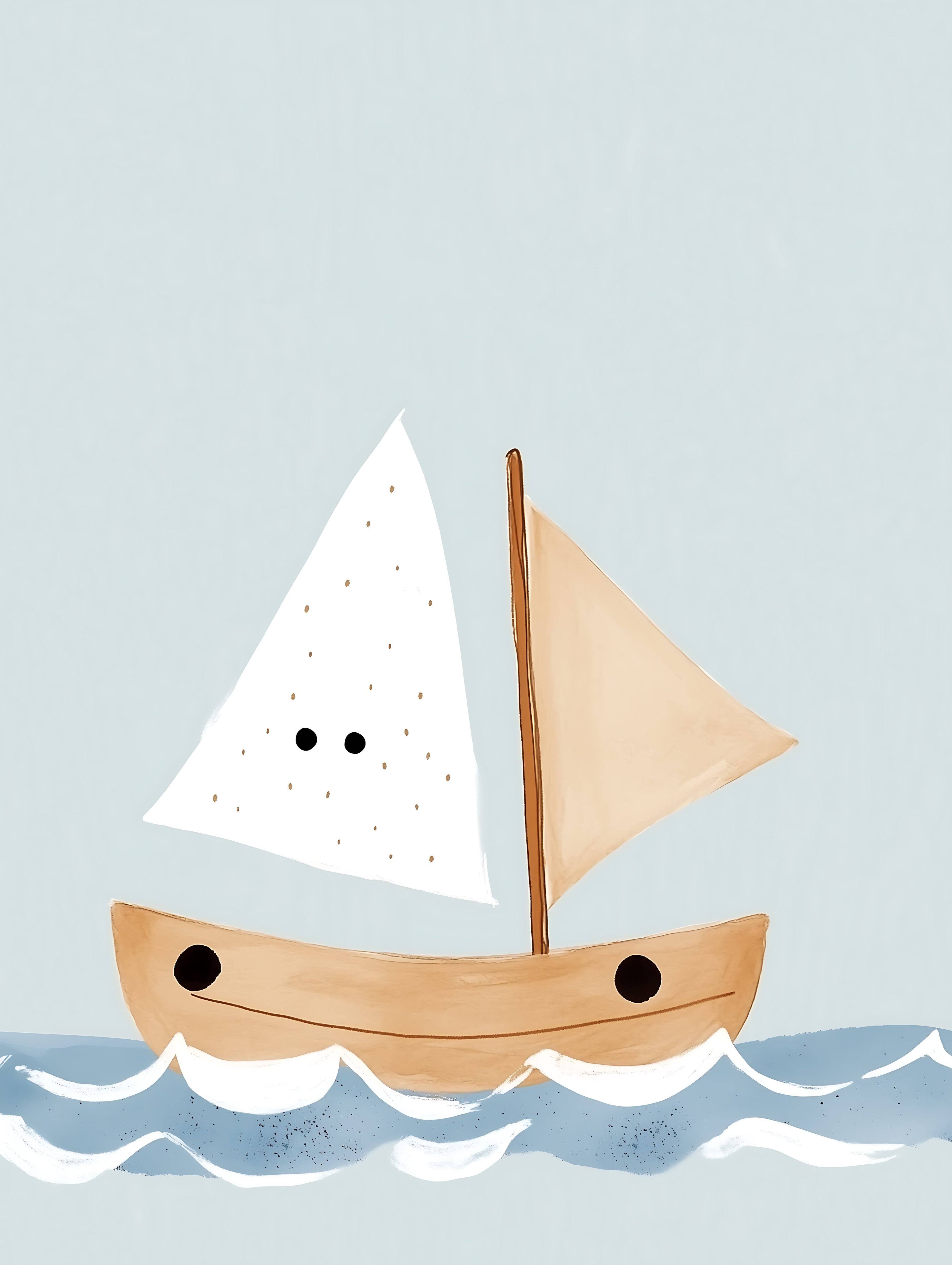Båt i havet barn - Poster 50x70
