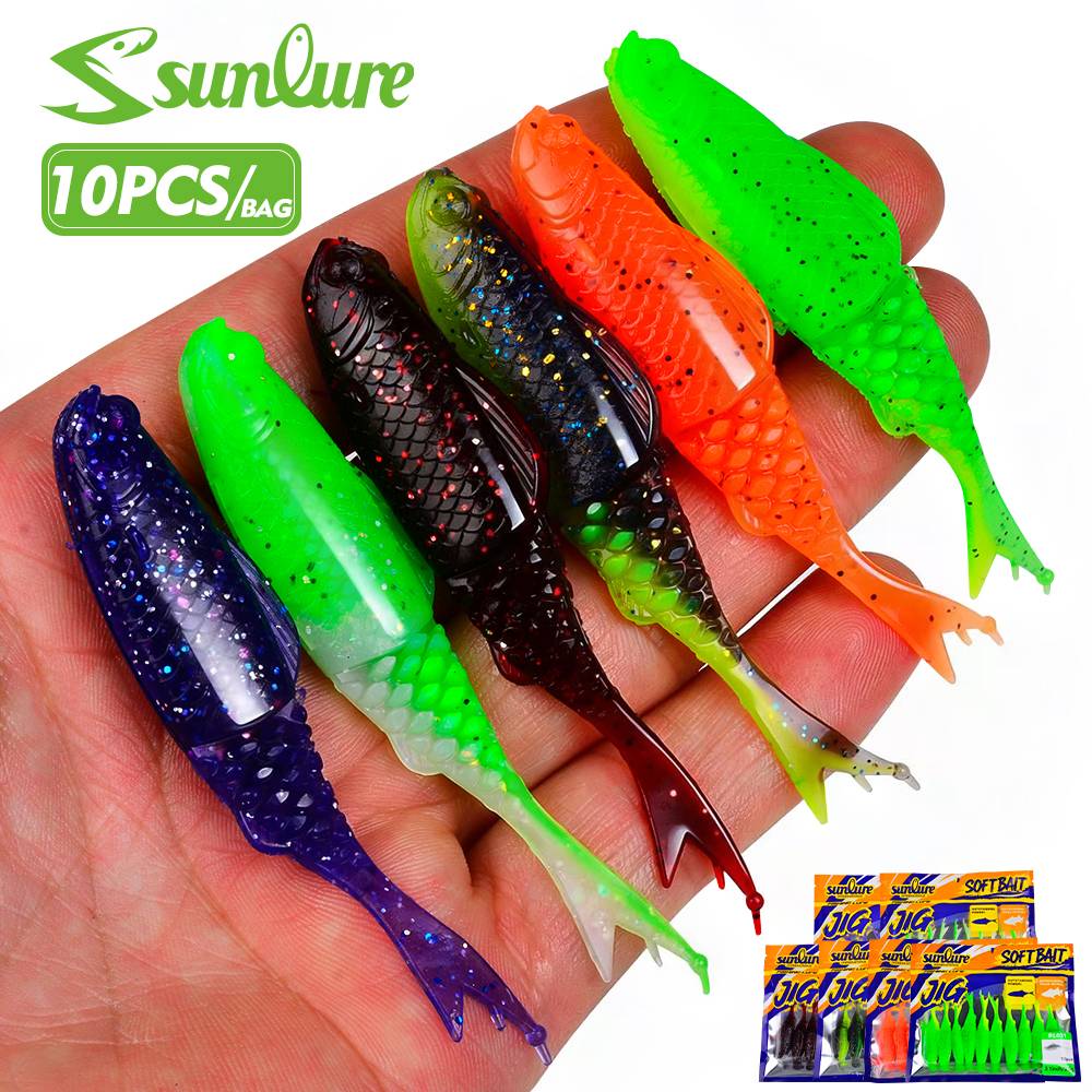 Sunlure T-Tail Swimbait Fishing Lure 10PCS/bag Soft Baits Fishing Wobbler Bass Bait 6 Color Artificial Fishing Soft Lure Tacke