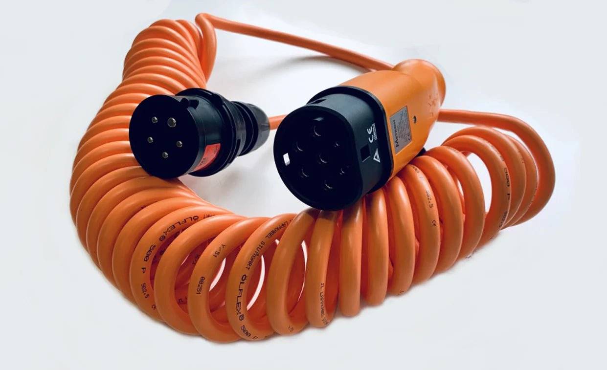 Laddkabel Mode 2 Typ 2 11 kW 3-fas Evconnect – spiral portabel EV-laddare
