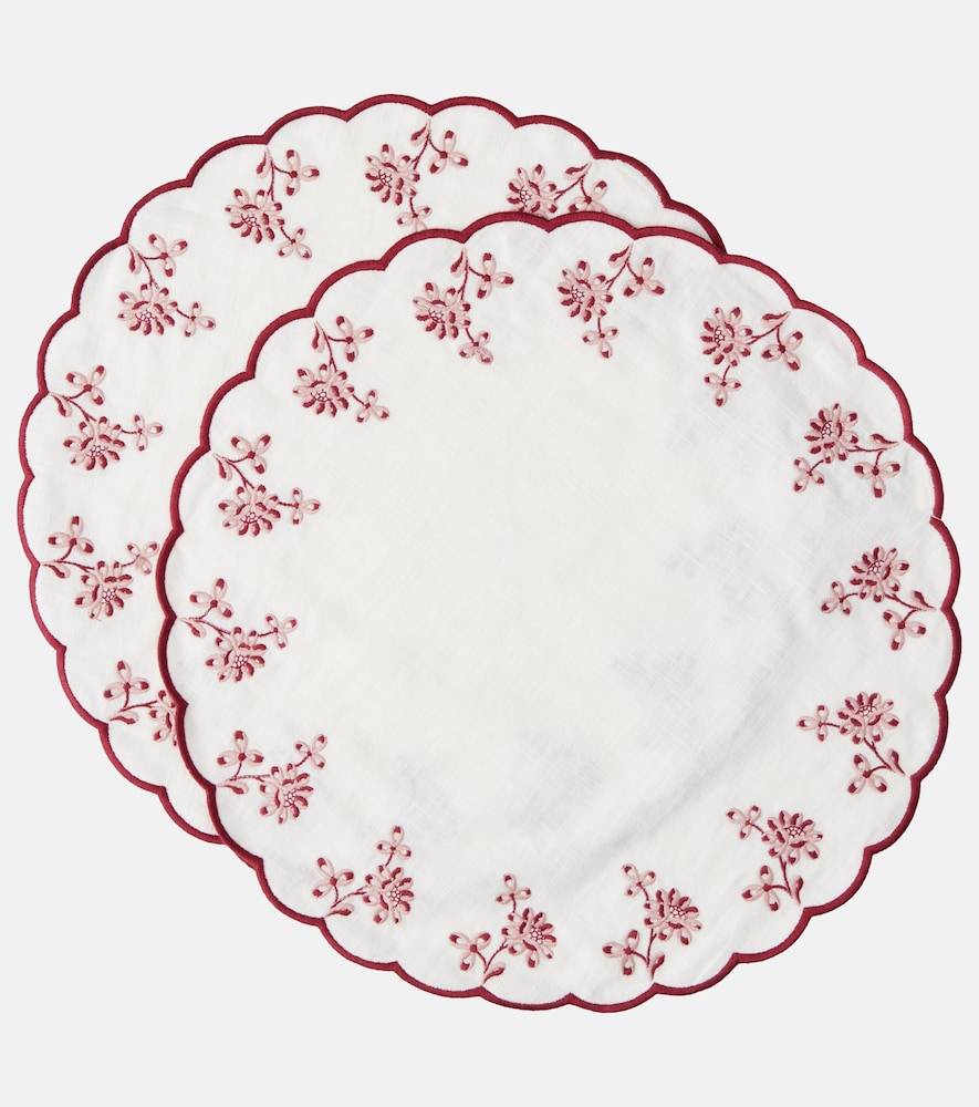 Cabana Botanica set of 2 embroidered linen placemats - white - One Size