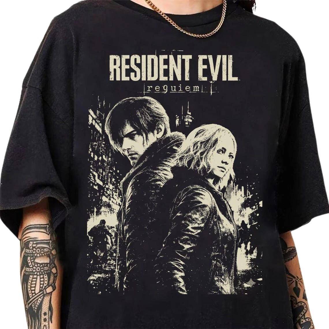 Vintage Resident Evil Requiem 100% Bomull T-shirt Herr T-shirts Topp, Spel Resident Evil 9 Skjorta cm