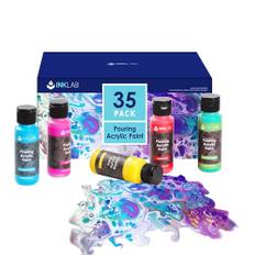 INK LAB Akryl hällfärg kit 35 färger förblandad akrylfärg högt flöde med silikonolja för hällning på duk trä hantverk stenar, vattenbaserade, 56,7 g/flaska