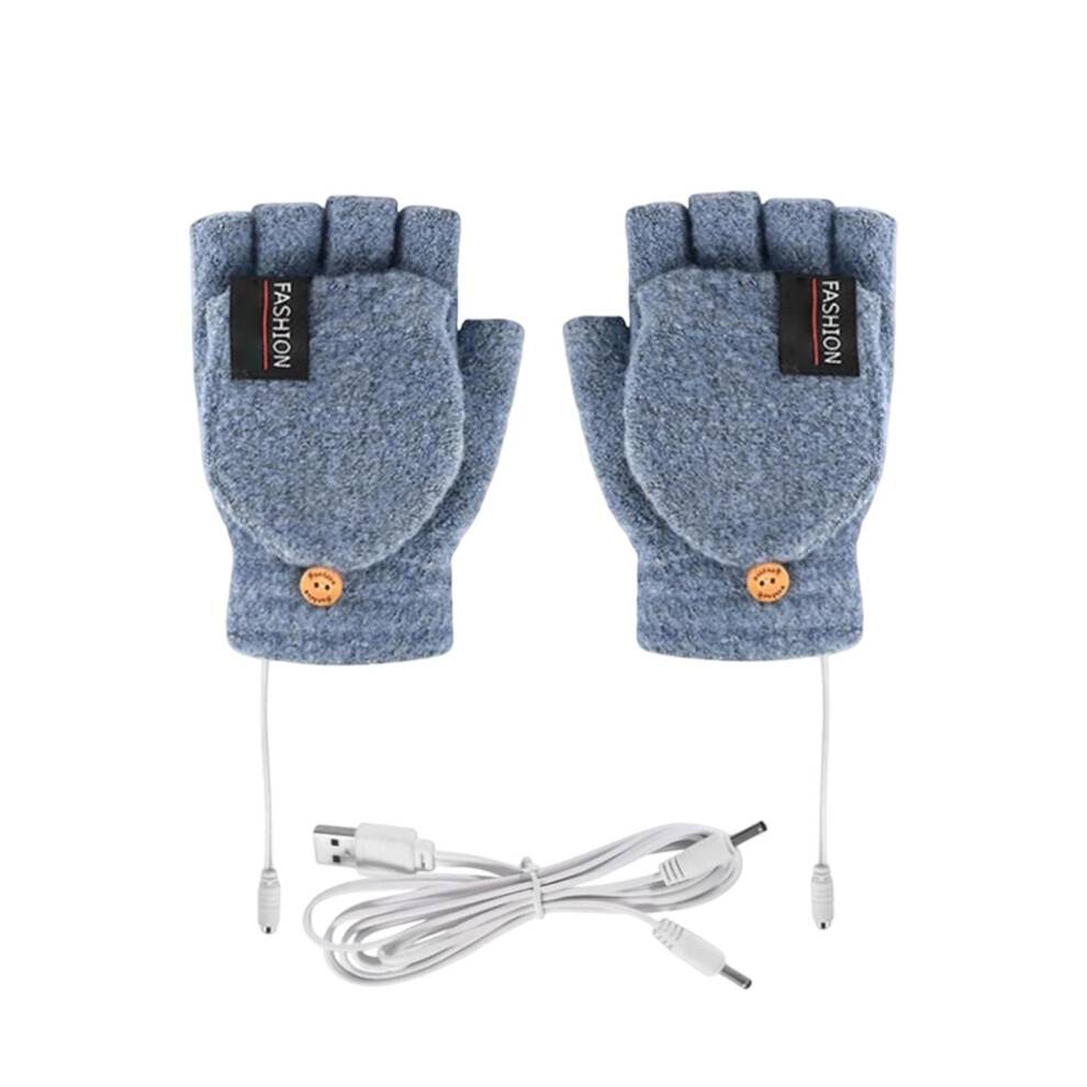 Unisex USB-opvarmede handsker, fingerløse, genopladelige