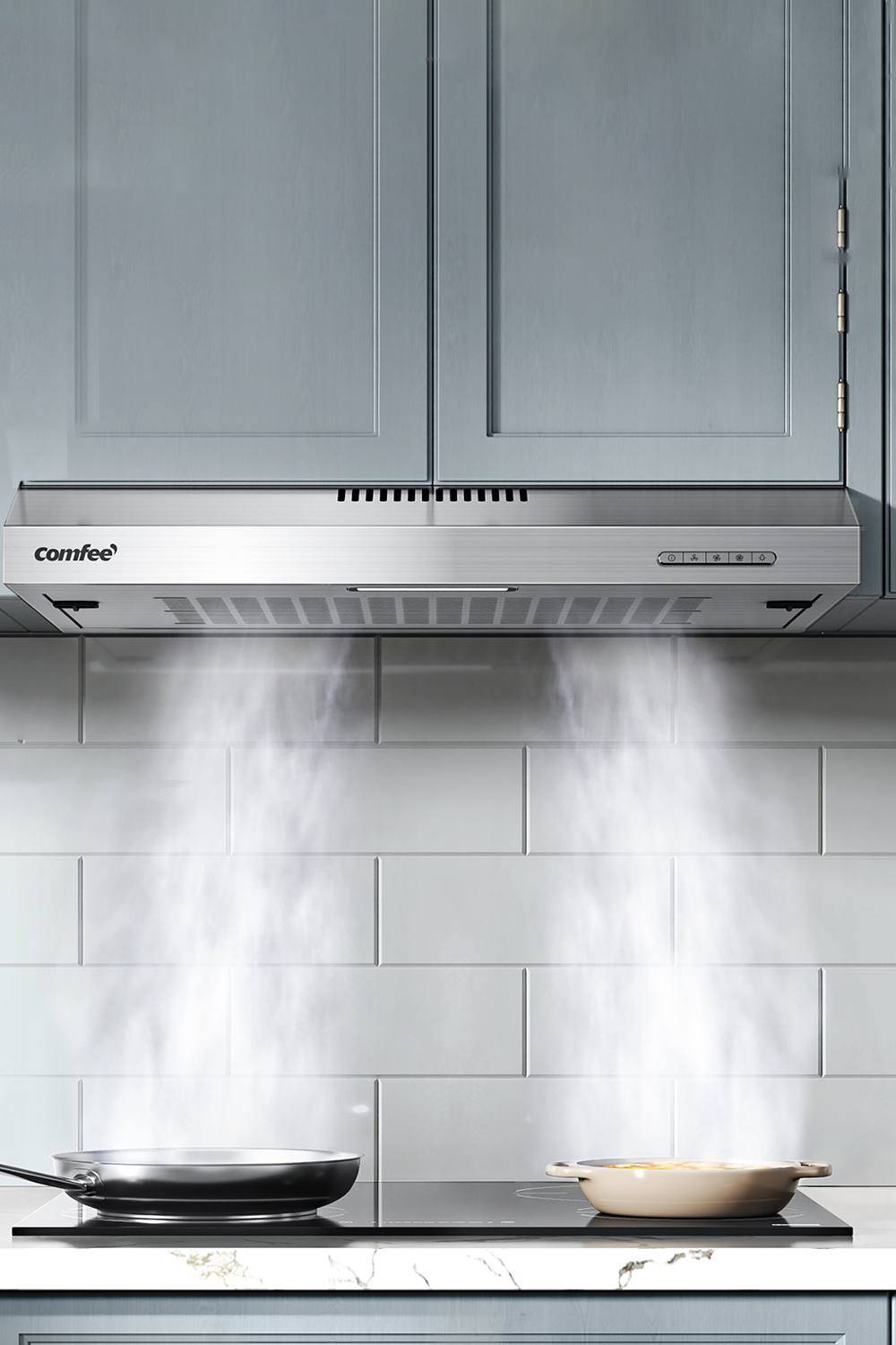 Living and Home 60cm Visor Cooker Hood Under Cabinet Range Hood Wall Mounted Extractor with LED in Silver