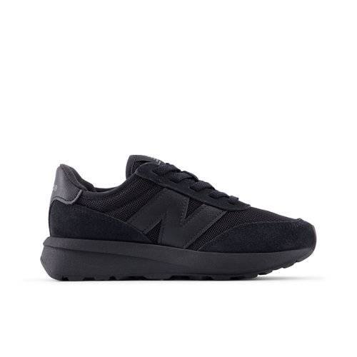 New Balance Børn 370 Bungee i Sort Suede/Mesh, Størrelse 32.5