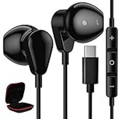 USB C-headset för Xiaomi 14 13T 12 11 Lite, USB-typ C-headset med kabel med mikrofon och HiFi-stereovolymkontroll för Samsung S24 S23 S20 FE Galaxy A55 A35 A53 OnePlus 12 11 iPad Pro