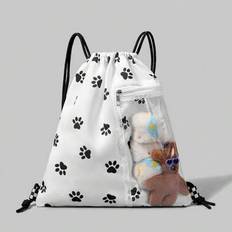 Paw Print Pattern Fashion Dragstring Ryggsäck, stor kapacitet - Vitt - En-Storlek