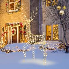 COSTWAY LED-ren stor, upplyst juldekoration, 186 cm, julfigur med 300 varma vita lampor, IP44, juldekoration för utomhusbruk, inomhus, julbelysning metall