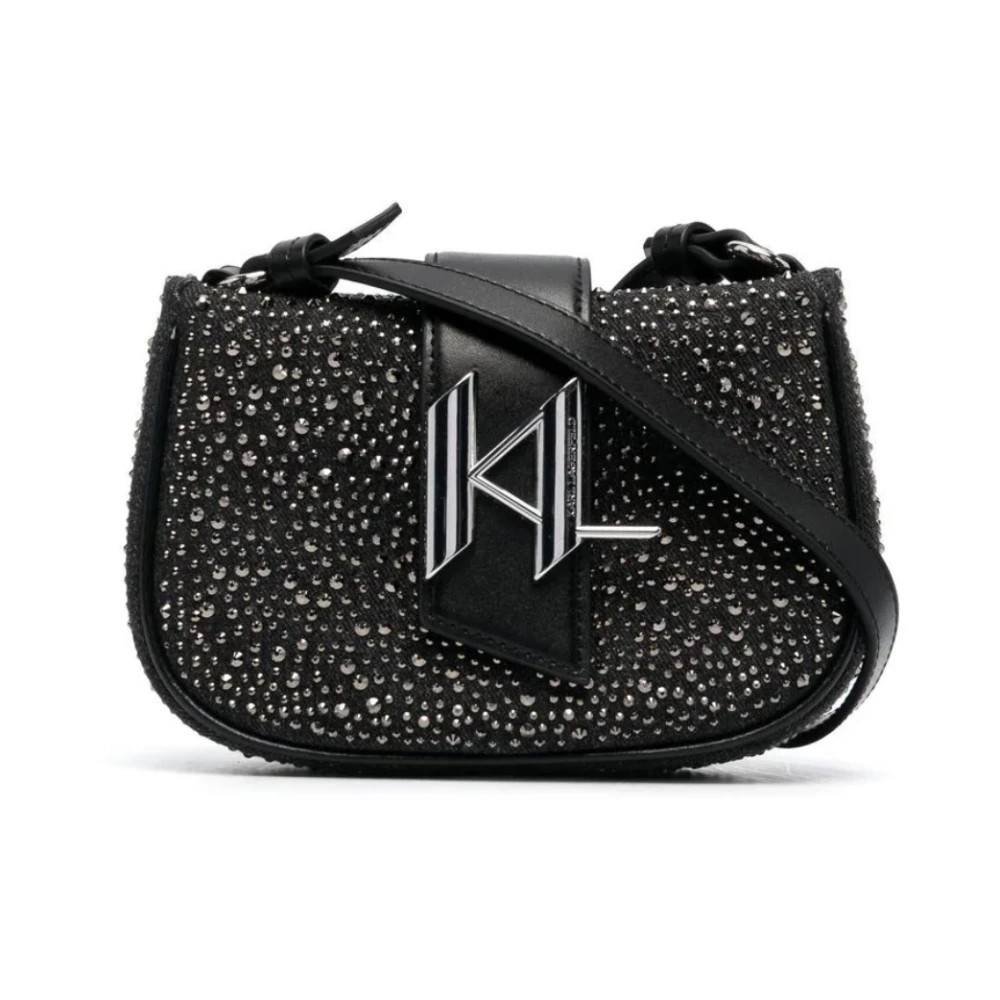 Karl Lagerfeld Rhinestone Lille Denimtaske - Tasker - Dame - Grå - ONE SIZE - Denim