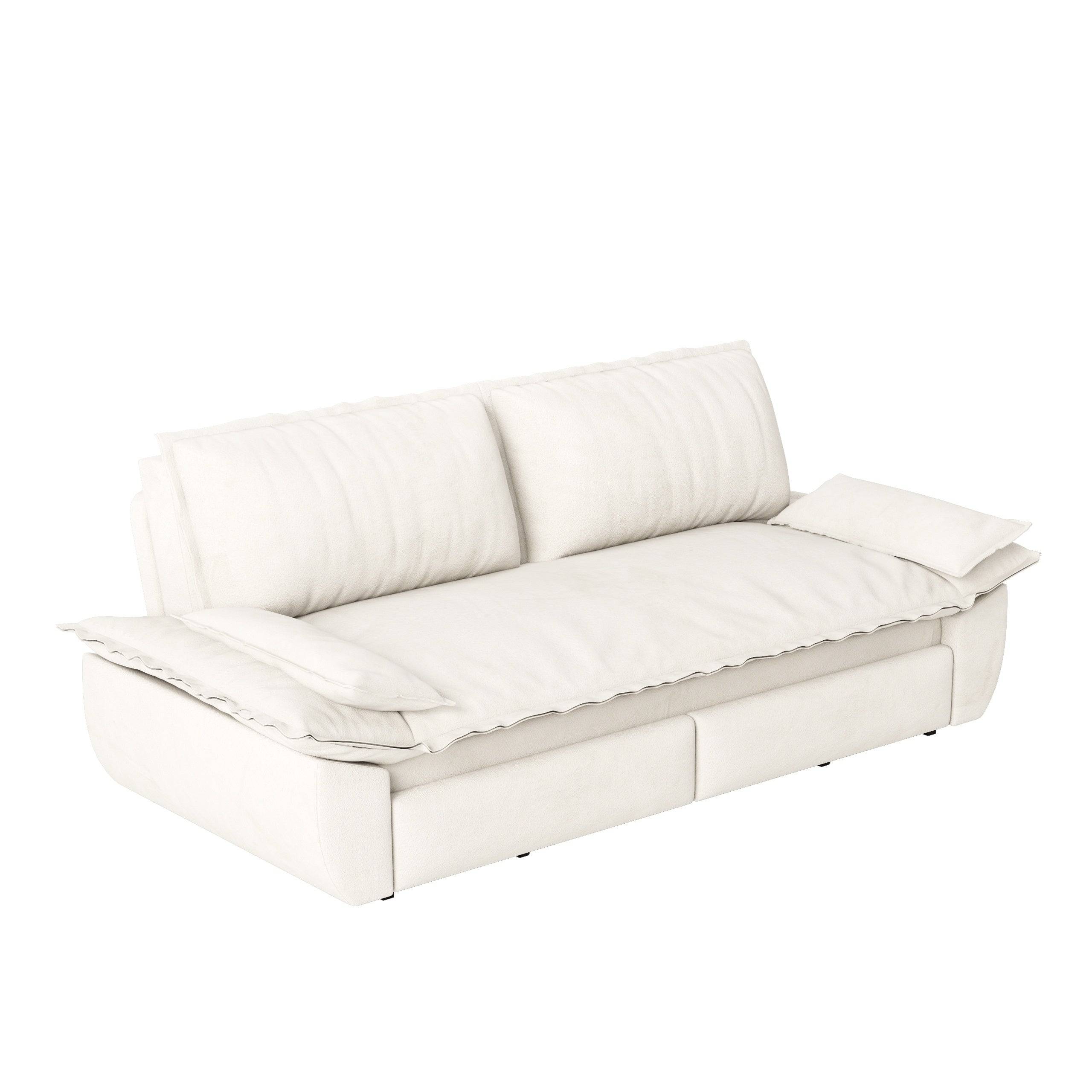 73.2'Queen Pull Out Sofa Bed,3-in-1 Convertible Sleeper Sofa,Multi-Functional Velvet Loveseat Bed,Beige/White