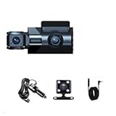 LAINGJINGMEI 3-kanals Dash Cam Fram Insida Bak Bilkamera Trevägs Bil DVR 2K 1440P Drive Video Recorder Night Vision Black Box(DVR Rear Camera,32G TF Card)