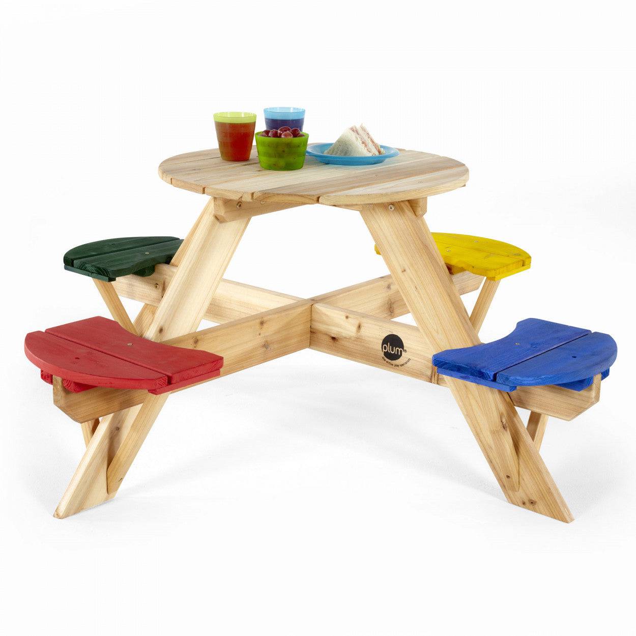 Plum - Bordbænkesæt, farvede sæder, L120xB120xH50 cm