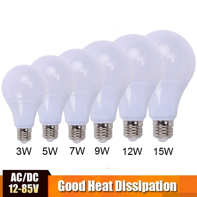 Ac/dc led-lampa 12v led-lampa 24v led-ljus 36v led lampada ampull bombilla 50v för lokomotiv solljus camping och fartyg - E27 3w ac -dc12-85v