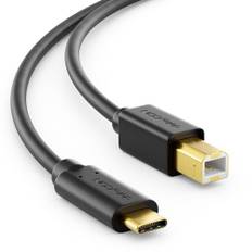 deleyCON 3,0m USB C Skrivarkabel (för Skrivare, Skanner, MIDI) USB-C till USB-B-Kabel för Samsung Epson HP Canon Brother iPhone 16 15 Notebook Tablet PC MacBook