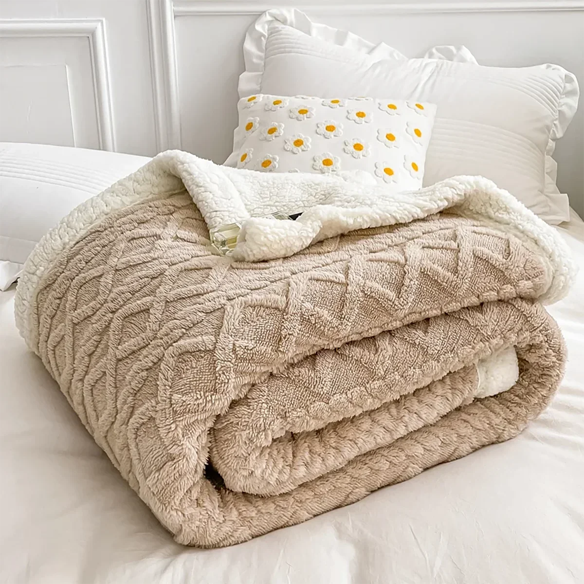Blanket Children Adults Warm Winter Blankets And Throws Thick Wool Fleece - khaki / 150x200cm (150x200cm)