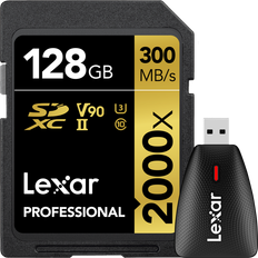 Lexar Pro 2000X SDHC/SDXC UHS-II U3(V90) R300/W260 128GB - incl FOC cardreader/LRW450