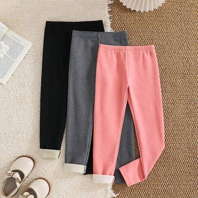 3-delars set med stickade, enfärgade, åtsittande casual vinterleggings för flickor - Multifärgad (6Y,7Y,4Y,5Y)