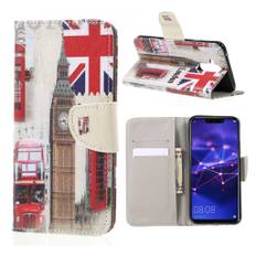 Huawei Mate 20 Lite mobiletui i kunstlæder med Cross tekstur og printet mønster - Big ben og UK flag