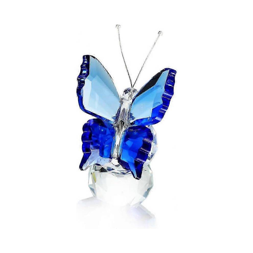 Crystal Flying Butterfly with Crystal Ball Base Figurine Ornament Statue Animal Collectible for Christmas Day Gift (Blue)