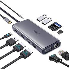 SSK Laptop USB C Dockingstation Dual Monitor,HDMI 4K/60Hz Multiport Adapter 11 in 1 Type C Hub, Thunderbolt Dock Triple Display mit 2 HDMI+VGA,RJ45 Ethernet,100W PD,3 USB für MacBook
