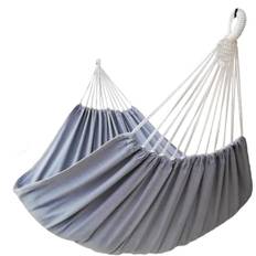 Dobbelt hængekøje til 2 personer, 220x150 cm lærred, 270 cm total længde, indendørs udendørs have hængeseng, grå[YD]