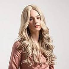 GJBXP Lång blond brun vågig peruker med lugg för kvinnor syntetisk svart röd hona cosplay naturlig peruk värmebeständig hårfiber peruker LC173